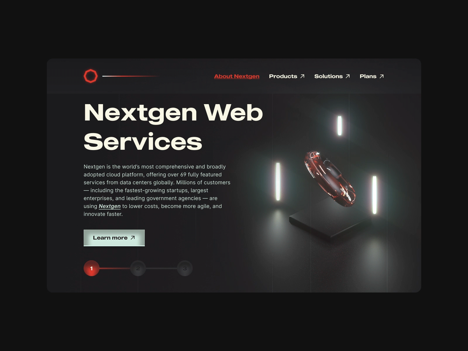 Nextgen Web Services 3d animation cinema4d cloud computing concept exploration hero hero exploration landing hero landing page ui minimal motion octanerender onepage ui ux visual identity