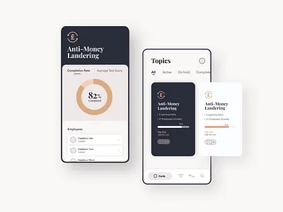 VinciWorks - LMS Compliance Platform - App Design b2b cards cards ui charts compliance education enterprise gold learning learning management system lms mobile muted colors navy product design ui uidesign uiux ux ux design