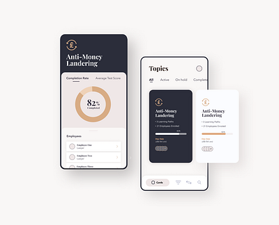 VinciWorks - LMS Compliance Platform - App Design b2b cards cards ui charts compliance education enterprise gold learning learning management system lms mobile muted colors navy product design ui uidesign uiux ux ux design