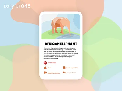 Daily Ui 045 - Info Card africa animal card colors daily ui dailyui design drawing elephant flat illustration information pastel ui ui card ui design uidesign ux