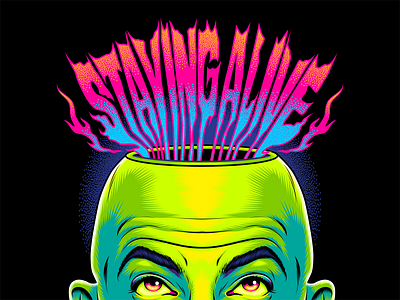 Staying Home. Staying Alive. art covid19 design health illustration lettering psychedelic safety type typography vector vintage