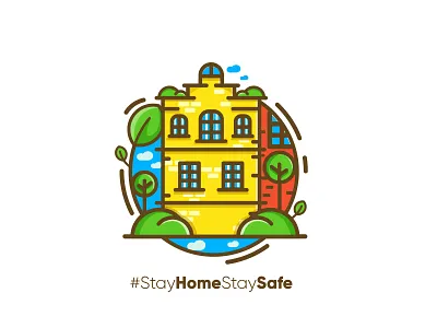 Stay home stay safe corona coronavirus covid green house illustration nature stay vegan virus