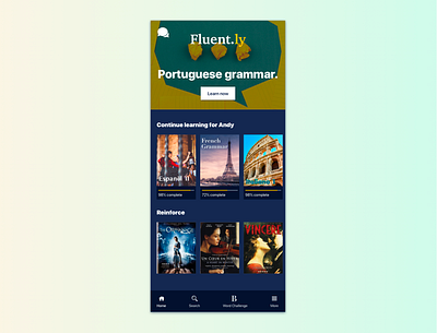 Fluent.ly: Language Learning App app app design duolingo fluent homepage language language learning mobile mobile design netflix ui visual design