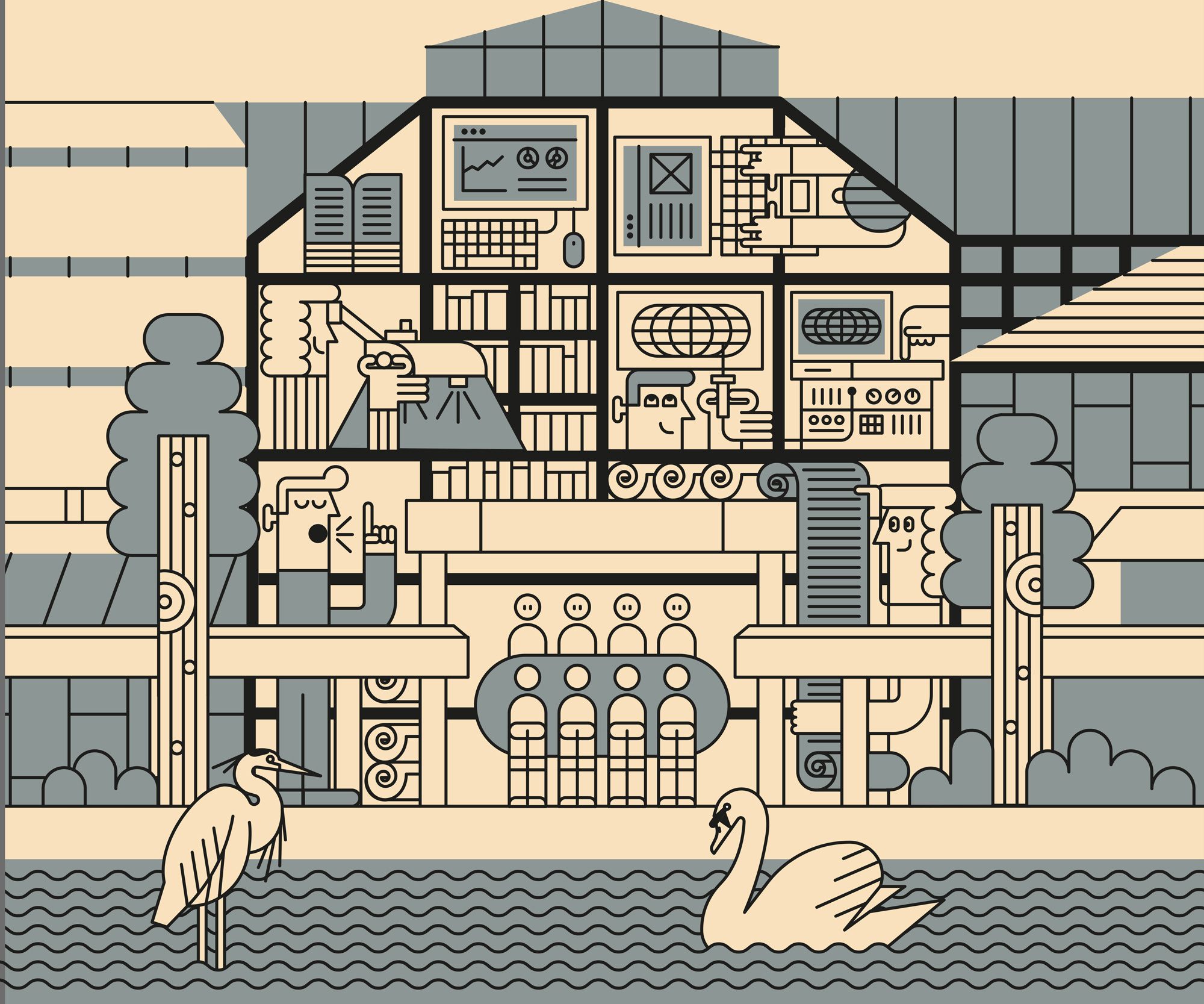 Digital Research architecture character digital editorial folioart illustration john devolle line technology vector