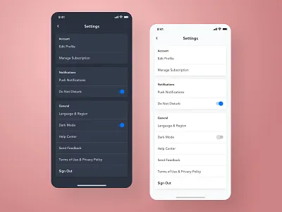 Daily UI 007 - Settings app dark mode design material design minimal mobile app settings ui ux web
