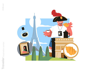 Buildings and architecture sightseeing illustration architecture buildings character flat illustration kit8 man paris sightseeing vector