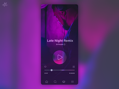 Music Player · App design app app design blur concept design dj ios mobile modern music night phone player purple remix ui ui design ux ux design vibrant colors