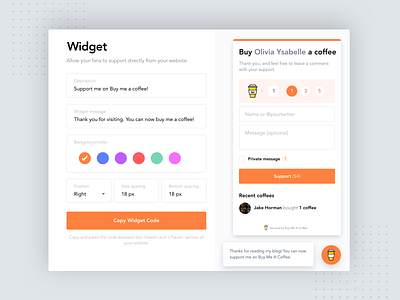 Coffee widget 100daychallenge buymeacoffee design product design typography ui ux widget