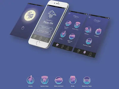 Pizza PM App and Icons app design branding icon ui user inteface