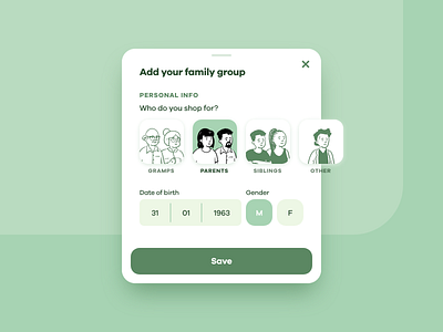 Family group card button card datepicker fields illustration material openpeeps ui wip