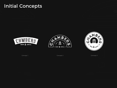 Chambers Logo Concepts bar and grill bar logo brand designer branding brandmark grunge logo initial concepts logo logo concepts logo designer negative space logo new zealand responsive logo restaurant branding restaurant logo retro logo