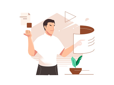 Man manipulating the virtual UI character control flat guy illustration interface man manipulate standing ui vector work