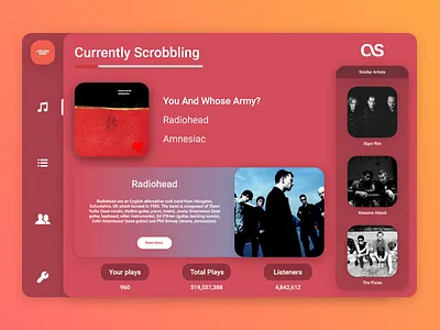 Last.FM Windows Scrobbler Redesign concept last.fm listening media montreal music music player radiohead red redesign reimagine scrobble ui design uidesign user interface windows
