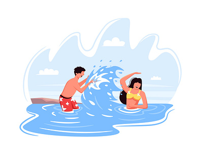 Vector illustration "Fun on the ocean" app cartoon design flat illustration illustrator minimal modern vector web website