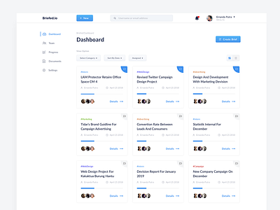 Brified.io - Project s Brief Management Platform brief cms dashboard doc grid ui ux