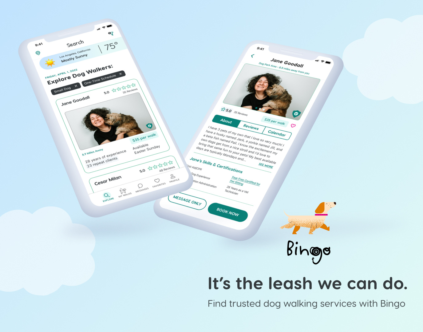 Bingo: Dog Walking App app branding case study design dog dog app dog walking illustration logo minimal mobile app procreate ui ui design uidesign user experience ux ux design uxdesign