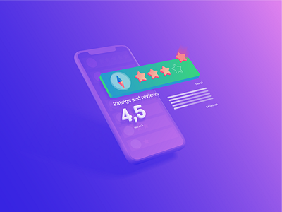 Illustration of rating stars app. 3d app colorfull design evaluation gradient illustration iphone isometric isometry light list mobile app neon number orange rating reviews stars technology