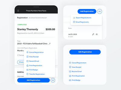 Organizing Actions blue button component design system mobile popover table ui user experience user interface ux