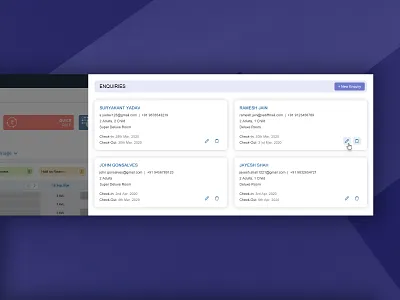Slide-In Content Display cards cards ui enquiry guest details guest enquiry hotel room booking pop up popup slide in
