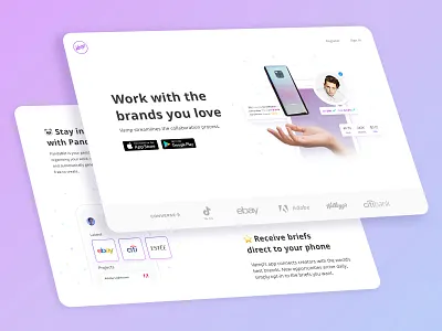 Influencer Landing Page & App Design branding dribbble drop shadow fun interaction landing page light modern site sketch start up trend typography ui ui design ux ux design website
