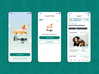 Bingo: Dog Walking App dog app dog walking mobile app ui uidesign ux uxdesign