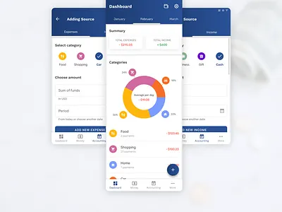 Money management app material design mobile money management ui
