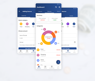 Money management app material design mobile money management ui