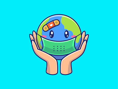 Save our earth 🌍🌍🌍 cartoon character corona coronavirus covid 19 cute design earth globe health icon illustration logo mascot mask plaster save vector virus world