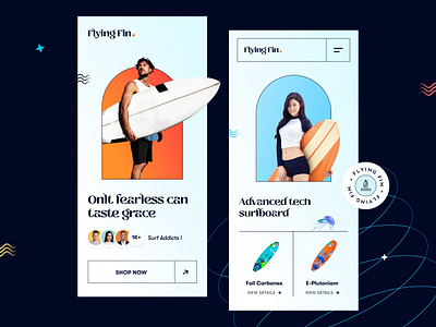 Surf Shop website mobile beach ecommerce homepage landing page mockup ocean product sea sports summer surfboard surfer surfing surfing accessories travel activities vacation web design website website design