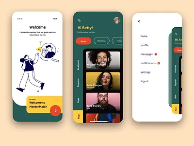 MentorMatch - Mentor App app app design dashboad design figma illustrations mentor mentoring mentors mentorship menu mobile mobile app onboarding ui ui design uidesign user interface ux vector