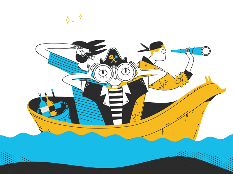 Join the team! 2danimation animation boat crew dots funny gif illustration minimal motion design ocean pirate pirate ship sailor sea ship team vector vessel video