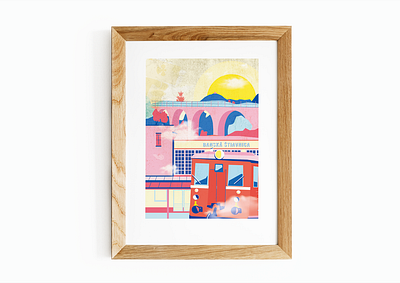 BS_railroad banska stiavnica contemporary illustration pastel color train vector