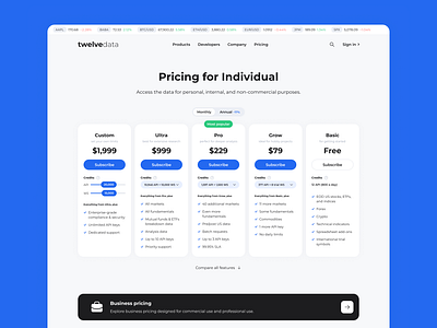 Pricing pages for Twelve Data adaptive api business business pricing comparison financial data individual market data pricing pricing design pricing plans purchase redesign responsive design ui ux websocket