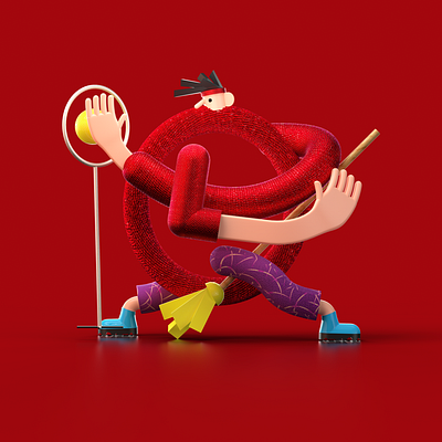 Letter Q for 36 days of type 36daysoftype 36daysoftype07 3d 3d illustration character illustration letter quidditch redshift render rendering