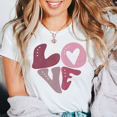 Retro Groovy Love Valentine's Day White custom cotton T-Shirt apparel design girls girls clothes graphic design t shirt valentines day t shirt valentines t shirt women women tshirt