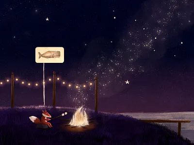 Campfire animals childrens book childrens illustration digital digital art drawing forest fox illustration kids kids art kids book lake photoshop