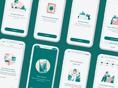 Qurasense Mobile App Illustrations vol3 character female geometric gradient hellsjells illustration iphone light line mailing minimal mobile post research stroke success technology time ui woman