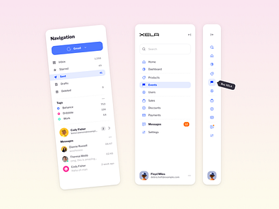 Navigation UI design templates 🕹 XELA Dashboard kit app design drawer figma nav navigation sidebar templates ui ui kit