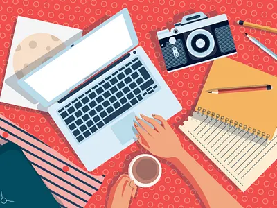 Designer work space illustration adobe illustrator computer designer freelance freelance illustrator freelancer homework illustration illustrator laptop photographer vector vector illustration vectorart work workspace