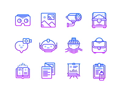 Gradient line icons bag book chat design gradient graphic design icons icons design icons pack icons set illustration image infographics outline icon robot ui design ux design vector vector graphics virtual reality