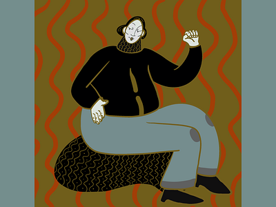 Unfinished beanbag blackboots illustration lady sitting