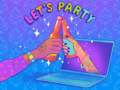 Let Party! (Social Distancing Style) covid19 design digital illustration illustration ipad pro party procreateapp quarantine video chat