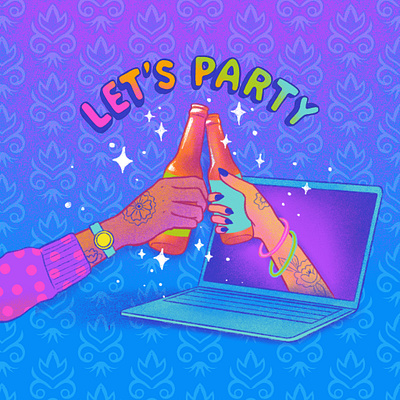 Let Party! (Social Distancing Style) covid19 design digital illustration illustration ipad pro party procreateapp quarantine video chat