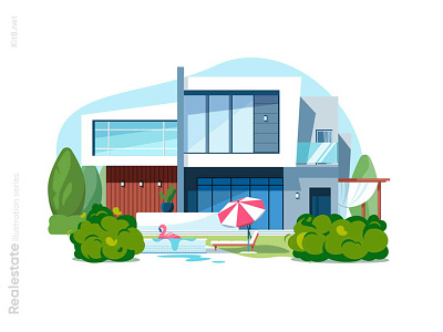 Luxury house with territory and pool illustration flat house illustration kit8 luxury pool territory vector