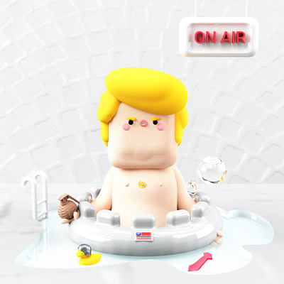 Baby Trump 3d 3d art 3dsmax america animated animation character colors donald dribble humor kawaii political president sauna trump usa usa flag visa wash