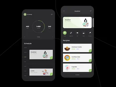 Food Planner adobexd app calories concept dark ui design flat food minimal recipes ui uidesign ux ux ui design uxdesign