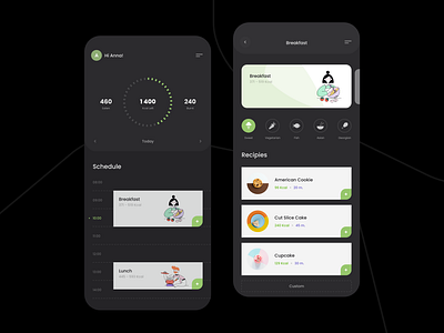 Food Planner adobexd app calories concept dark ui design flat food minimal recipes ui uidesign ux ux ui design uxdesign