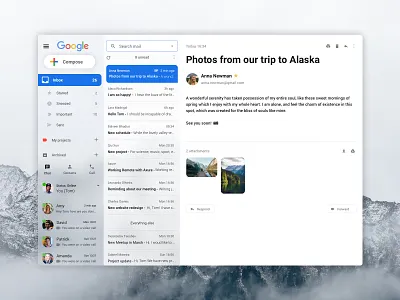 Gmail Redesign clean design gmail google inbox mail mailbox messages navigation redesign ui ui design ux ux design web design website
