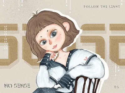 NO SENSE - 2 color cute design girl illustration web webdesign 排版 纹理