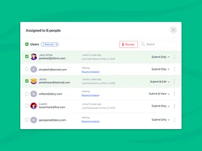 Select User assign graphic design jotform list online form share task ui ui design uiux user user experience user list